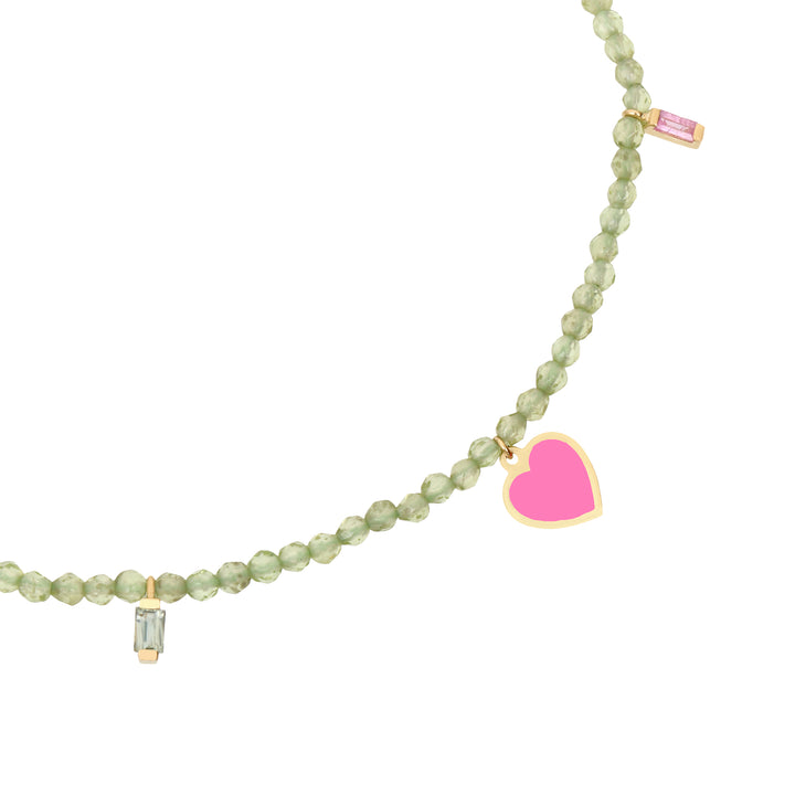 Grey Peridot Beads Pink Heart Necklace