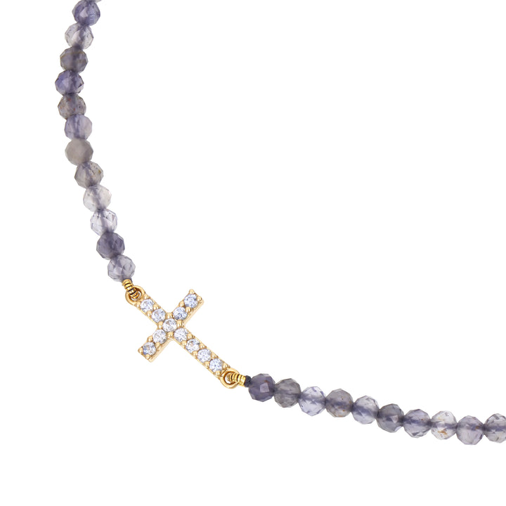 Blue Iolite Beads Cross Bracelet