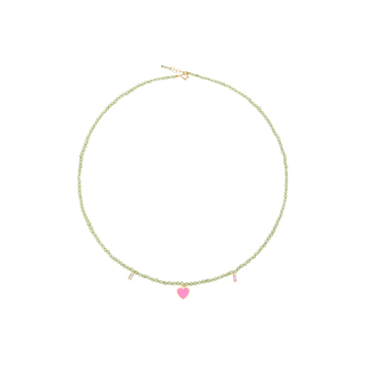 Grey Peridot Beads Pink Heart Necklace