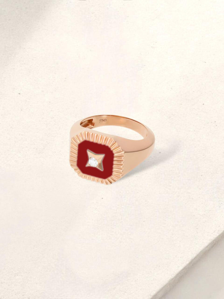 Timeless Enamel Square Diamond pinky Ring