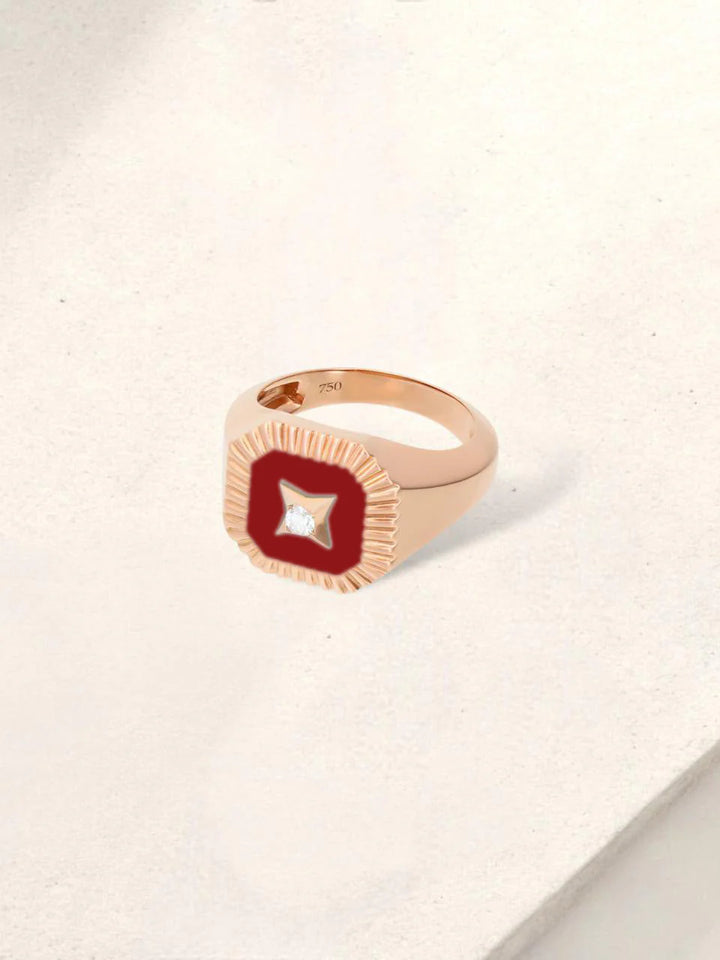 Timeless Enamel Square Diamond pinky Ring