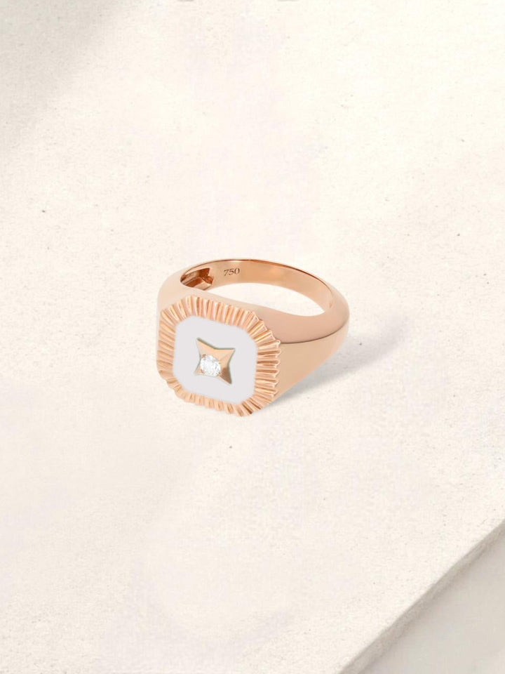 Timeless Enamel Square Diamond pinky Ring