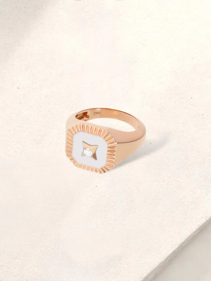 Timeless Enamel Square Diamond pinky Ring